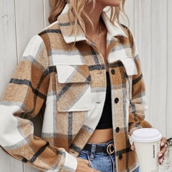 BROWN Plaid Jacket S-M-L - Picture 2 of 5